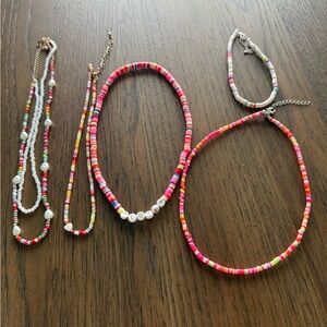 Girls Colorful Beaded Necklace and bracelet Set. Clay beads.